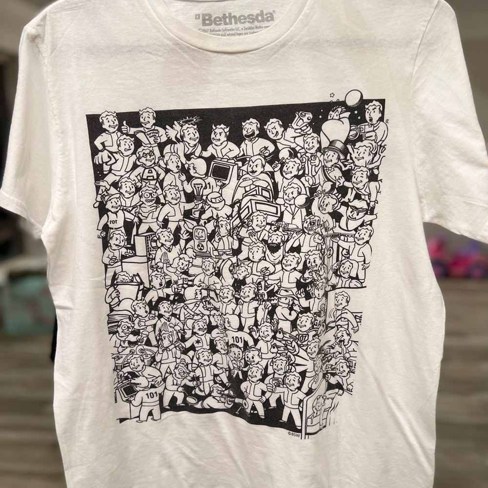 White Short Sleeve Tee with Cartoon Graphic